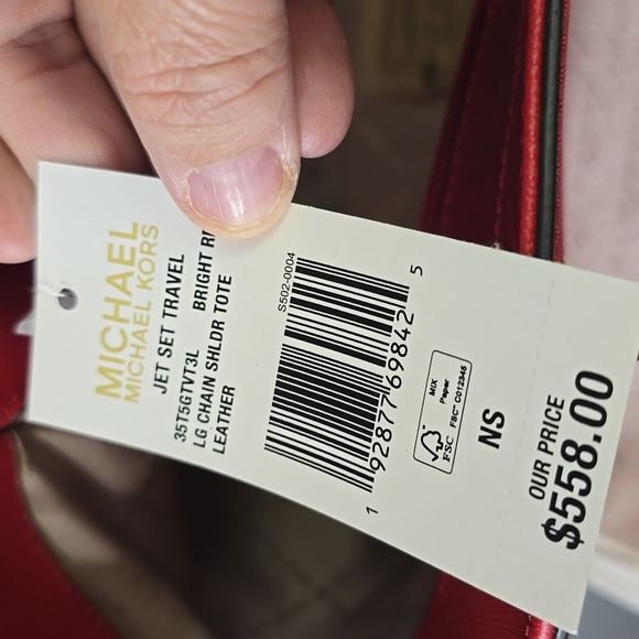 Michael Kors Jet Set Red Tote Bag with Gold Chain And Charm, NWT, $558 Retail - Picture 4 of 5